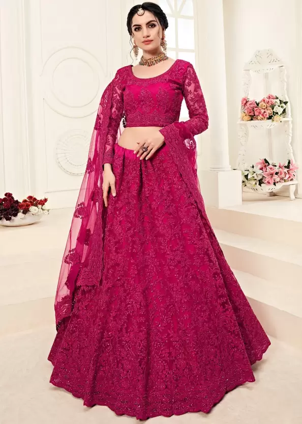 Women's Embroidered Semi Stitched Lehenga Choli (Color-PINK)