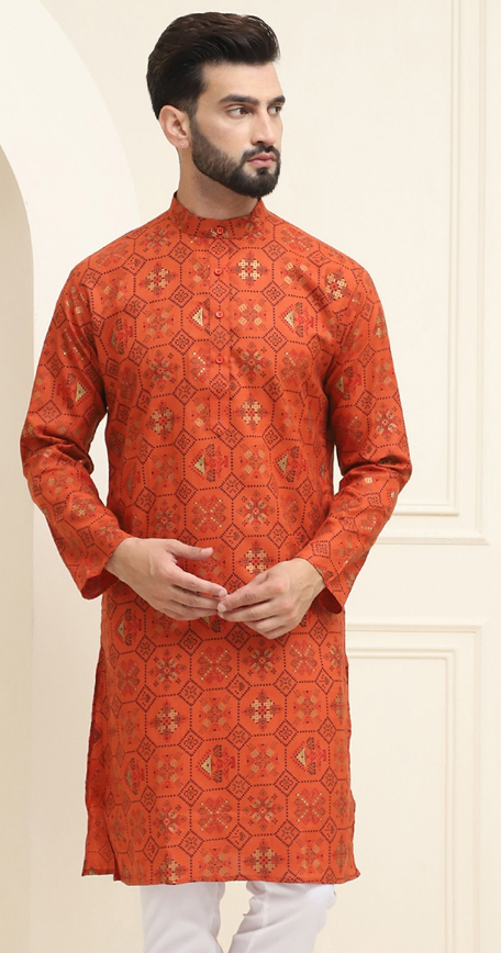 Men Geometric Printed Kurta (Color Orange) ( XL)