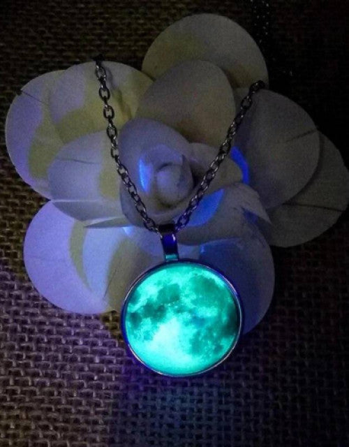 Night Glowing Moon pendant locket stainless steel chain pendant